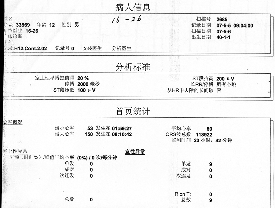 术后复查holter,平均心率80bpm