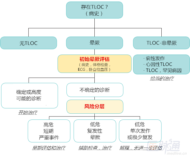 晕厥的初始评估和风险分层流程图